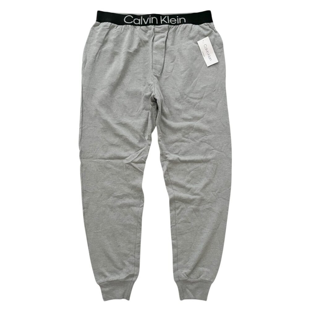 Calvin Klein Mens L Gray/Black Logo Waist Band Stretch Lounge Sleep Jogger Pants